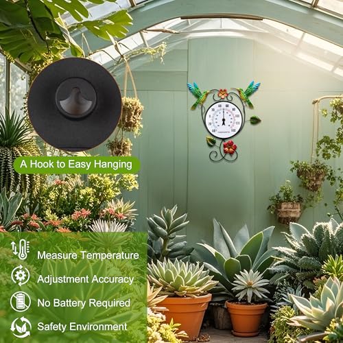 Hummingbird Outdoor Thermometer with 35.7" Stake Waterproof | Hanging Wall Outside Thermometer for Patio Garden Yard Porch Indoor Decor, Easy to Read, No Battery Required - style: Hummingbird