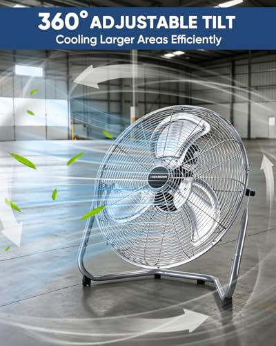 KEN BROWN 20 Inch Metal Fan, 4700 CFM High Velocity, 360° Adjustable Tilt, 3 Speeds, Heavy Duty Metal Industrial Fan for Garage, Shop, Bedroom, Workshop - size: 20 Inch