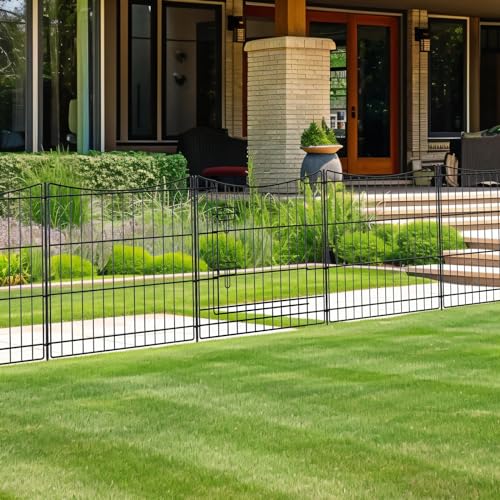 INJOPEXI Garden Fence 12 Panels 23.6ft(L)×24in(H) Decorative Garden Fences with 11 Panels + 1 Gate, Rustproof Metal Wire Temporary No Dig Rabbit Animal Barrier Fencing Dog Fence for Yard Patio Outdoor - size: 12 Panels 23.6ft(L)-24"(H) - With Gate