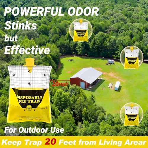 Outdoor Fly Traps for Patio - 8 Large Pre-Baited Flies Bags Disposable | Hanging Fly Catcher Killer Repellent with 8*50g Bait for Stable Horse Barn & Farm | Easy to use | Durable | Effective - size: 8 pack