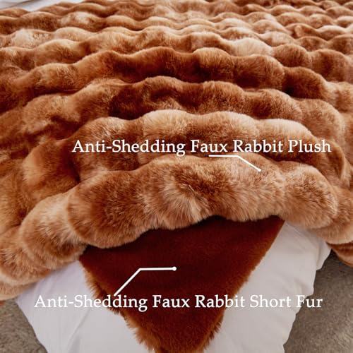 BENVWE Faux Fur Throw Blanket for Couch - Fluffy Soft Thick Bubble Blanket for Living Room Home Decor - Fathers Day Birthday Gifts for Women Men, Tie-dye Caramel, 50" x 60" - color: Tie-dye Caramel, size: Throw(50" x 60")