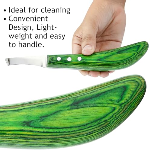 – Super Sharp Hoof Knife | Stainless Steel Blade with Wooden Handle | Professional Farrier Hoof Trimming Tool for Horses & Equine Hoof Care (Green Right-Hand)