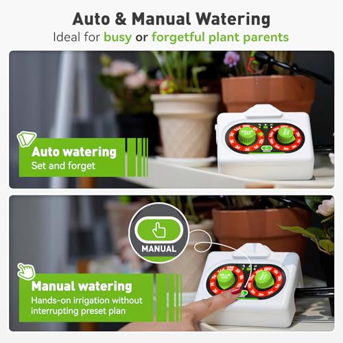 RAINPOINT Beginner-Friendly Automatic Plant Waterer Indoor for Pot Plant Adjustable Water Output,Battery Powered Outdoor IP54 Waterproof Easy-Setup Drip Irrigation System Device Kit Water 10-15 Plants - color: Red, size: Knob Control
