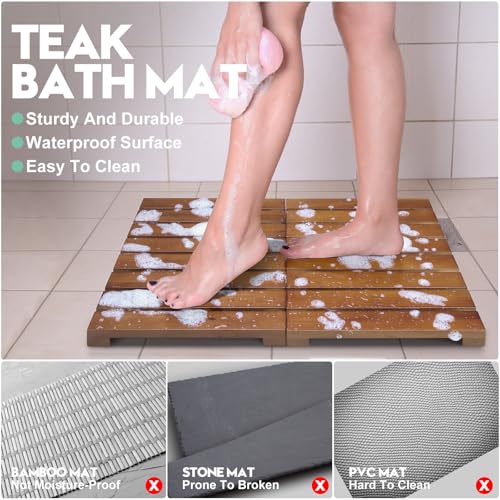 Teak Shower Mat - Foldable Wood Bath Mat for Spa, Sauna, Pool and Home | Foldable Teak Shower Mat Adds a Raised Wood Surface for Bathtubs, Doorways, Spas, Saunas, Pools and Indoor or Outdoor Use.