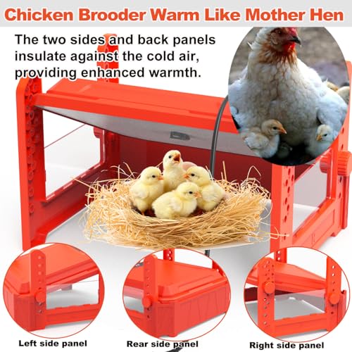 Chick Brooder Heating Plate with Adjustable Temperature, Chicken Brooder Heater for Baby Chicks, Ducklings, Safer Alternative to Heat Lamps, Adjustable Height, Brooder Plate 130W 19"x19" Red