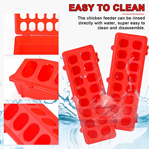 4 Pcs Plastic Flip Top Poultry Feeder Small Plastic Chicken Feeder for Pigeon Duckling Quail Drinker No Mess No Waste Multihole Birds Feeding Dish Dispenser(Red)