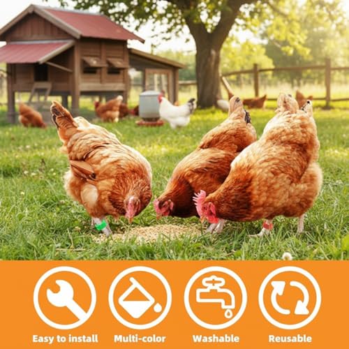 Chicken Leg Bands with 5 Colors Numbered Chicken Rings Identification Band Chick Tags for Legs Poultry Foot Rings for Poultry Identification,Leg Bands for Chickens,100 Pcs 16mm