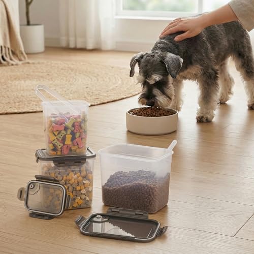 ZooZoo Dog Treat Container, Airtight Pet Food Storage, BPA-Free, 3 Pack | Stackable Transparent Jars In 3 Sizes Keep Snacks Fresh, Wide Mouth Scooping, Labels, Tongs, Marker, Puppy, Cat Supplies