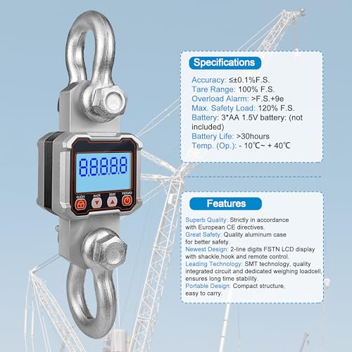 Hyindoor 5000kg 11000lb Crane Scale, 5T Digital Crane Scale with Remote Control, Industrial Heavy Duty Electronic Hanging Scale Hoist Scales - size: 5000kg/11000lb