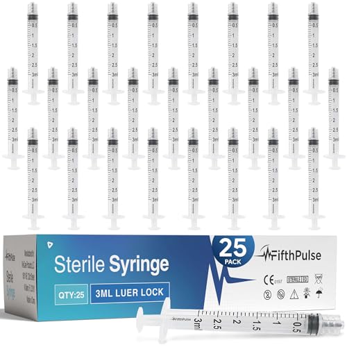 3 ml Syringe without Needle - 25 Pack of Individually Wrapped Disposable Syringes - Good for Medical, Scientific Lab, Home Use, and More - Sterile Luer Lock Syringes - style: 3 ML