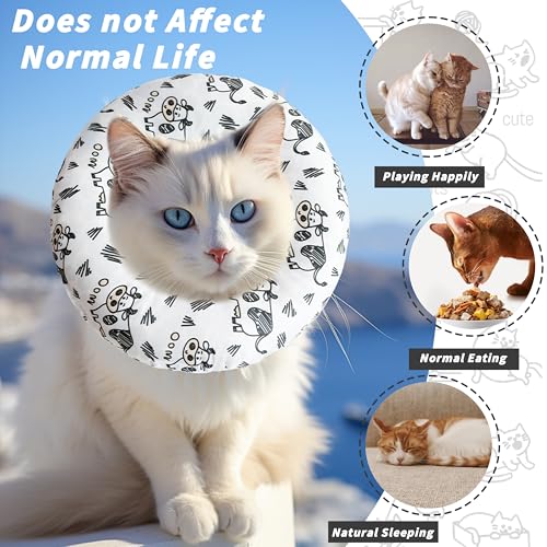 Soft Cat Cone Collar, Cute Cats Recovery Collar Suitable for Cats | Cat cone for Small, Medium, Large cat,Elizabethan Neck Collar for Cats After Surgery (Cow, Large) - color: Cow, size: Large