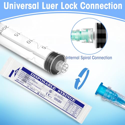 20 Pack 20ml/cc Luer Lock Syringe with Caps, Plastic Syringe without Needle for Liquid, Sterile Individually Wrapped - style: 20mL