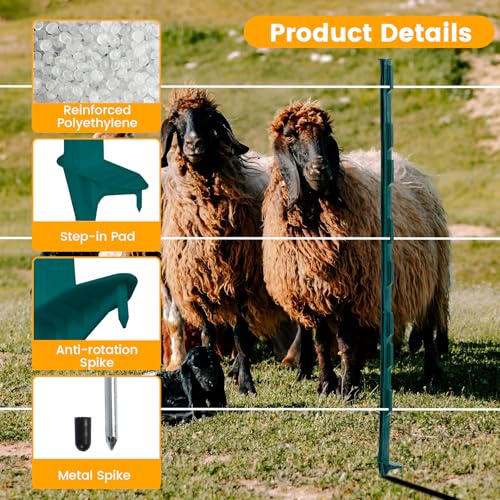 Electric Fence Posts 50 Pack, Green 48 inch Step in Fence Posts | Temporary Plastic Fence Posts for Farm, Sturdy Fencing Post for Garden Yard - color: Green, size: 48 INCH-50 PCS