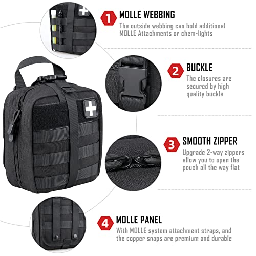 LIVANS 1000D First Aid Bag Empty, Medical Ifak Pouch for Emergency & EMT | Molle Compatible, Rip-Away & Quick-Release Design, Versatile for Tactical, Camping, Hiking and Travel - color: Black(7.1"l X 3.5"w X 8"h)