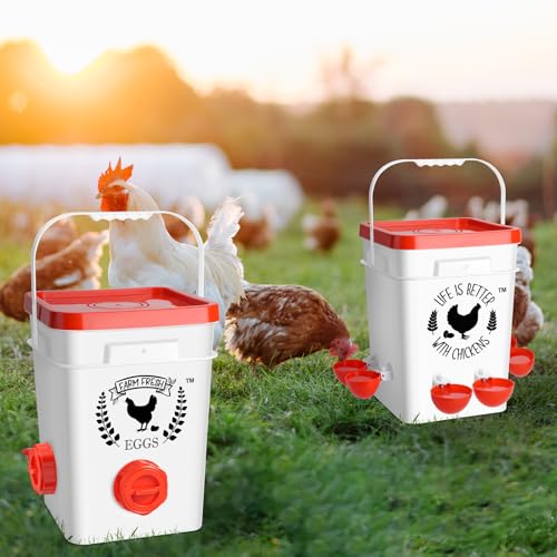 ‎Tgeyd Tgeyd 5Gal/25Lb Large Chicken Feeder and Waterer Set (Rain Proof/No Waste), with S-Hooks for Easy Hanging