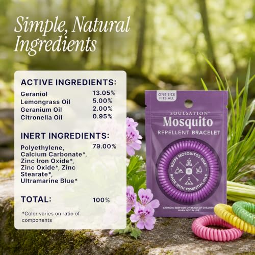 SoulSation 50 Pack Mosquito Repellent Bracelets, DEET-Free for Kids & Adults, Individually Wrapped Bands - size: 1 Count (Pack of 50)