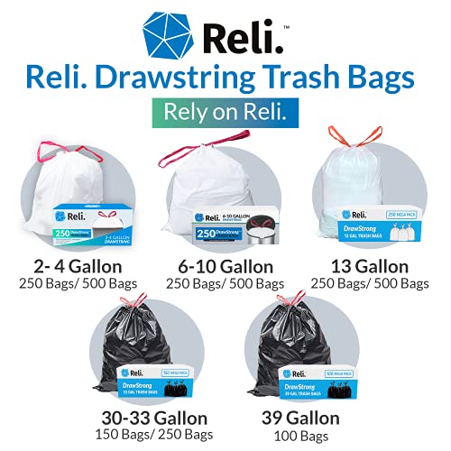 Reli. 6-10 Gallon Trash Bags Drawstring | 500 Count Bulk | 22"x23" | White Trash Can Liners | 6, 8, 10 Gallon Drawstring Garbage Bags | Small - Medium
