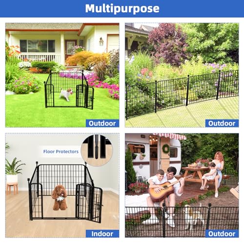 ADAVIN 24 in(H) Garden Fence with Gate, 4 Panels Total 9.8 Ft(L), Heavy Duty Iron Metal Animal Barrier Fence, Camping Fence, No Dig Garden Border Fencing for Yard - size: 4panels-24in(H)×9.8ft(L)