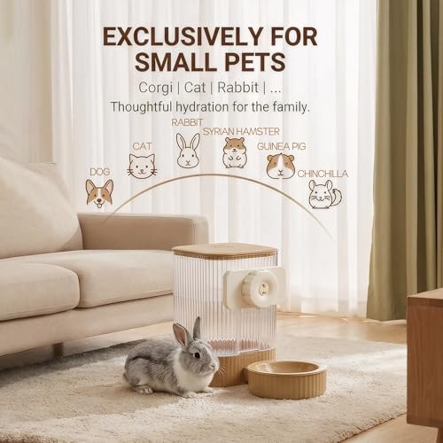 Small Pet Automatic Water Dispenser 1.6L - High-Temp Resistant, Detachable Easy to Clean, Non-Spill Auto Water Level | Food Grade Cage Mountable Feeder for Rabbit, Cat, Guinea Pig, Call Duck, Puppy