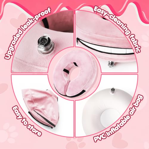 Grand Line Inflatable Dog Cone Collar, Soft Pet Recovery After Surgery (S) | Does Not Block Vision | Protective Pet Neck Cone Alternative for Small, Medium, Large Dogs & Cats | Solid Pink - color: Pink, size: S (Neck:4"-7")