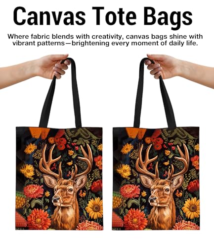 Vintage Botanical Animal Canvas Tote Bag for Women, Aesthetic Floral Animal Reusable Shoulder Bag for Shopping - color: 31