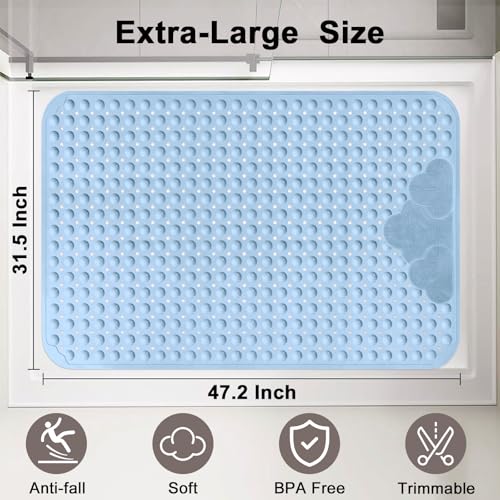 Extra Large Shower Foot Scrubber Mat, Yonala 47x32 Inch Non Slip Shower Mats for Elderly, Anti Slip Shower Mat with Suction Cups, Soft Trimmable TPE Shower Mat for Walk in Shower Stall, Heavy Mat - color: Blue