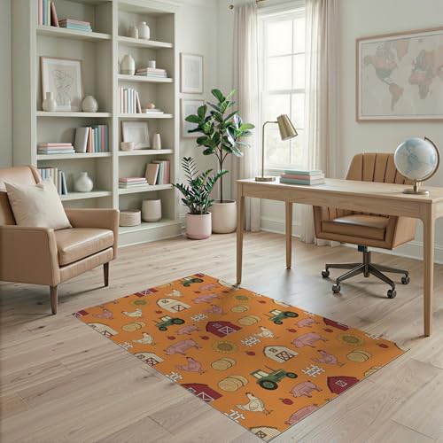4'x6' Washable Country Sunflower Accent Rug, Orange Non-Shedding Small Carpet Pet Friendly & Non-Slip for Playroom, Bedroom, Reading Nook | Ref:1969512 - color: Orange/Pattern 20, size: 4' x 6' (Rectangular)
