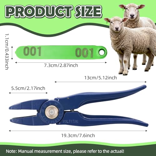 100PCS Livestock Ear Tags Sheep Goat 001-100 Numbered with Applicator Kit | with Punch Plier Tool, Laser Printed Plastic Tags for Goats Sheep Pigs Farm Herd Management Identification (Green) - color: Green