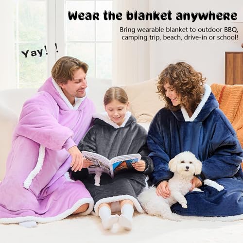 JOYWOO Wearable Blanket Hoodie,Oversized Cat Lovers Sweatshirt Blanket for Adult & Teens,Birthday Gifts for Teen Girls Boys Women 8-12,Cozy Sherpa Sweatshirt Blanket Giant Pocket Gifts,Grey Small - color: Grey, size: Kids