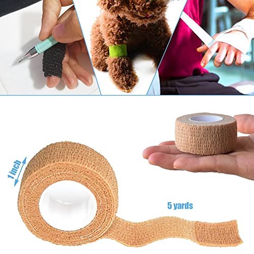 1 Inch Self Adhesive Bandage Wrap, 9 Pack, Skin Color | Cohesive Bandage Self Stick Wrap for Ankle, Wrist, Finger, Sports, Breathable Cohesive Vet Tape for Pets - color: Skin Color, size: 1 Inch
