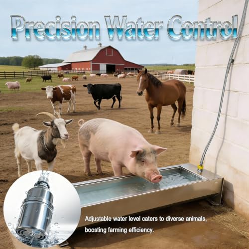 Automatic Livestock Water Trough Animal Stainless Steel Larger Automatic Waterer with Float Valve Kit for Goat Cattle Horse Hog Pigs Dog Water Dispenser Outdoor, 39.5"*11.8"*7.8",12 Gallons - color: 12 Gallons, size: 39.3"L x 7.8"W x 11.8"H