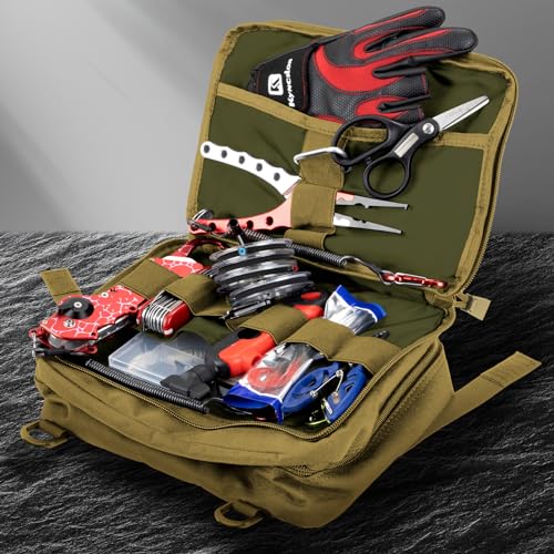 Jueachy Tactical Molle Pouch Large Admin Bag Utility Tool Pouches Molle Attachment EDC Pouches Expandable Molle Accessories Organizer Medical Pocket U.S.A Patch Included - color: Tan