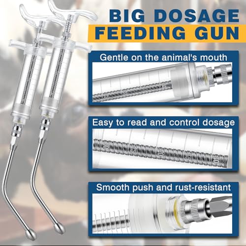 Threlaco 30ml 2 Pcs Drench Gun for Goats, Sheep & Cattle, Clear | Reusable Small Goat Drench Syringe, Adjustable Veterinary Medicine Feeding Syringe, Continuous Dosing for Livestock, Horse - color: Clear, size: 30ml