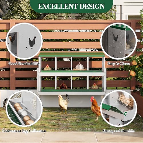 8 Holes Chicken Nesting Boxes, Nesting Boxes for Chickens, Easy to Clean and Install, Chicken Laying Box for Outdoor Chicken Coop Farm Yard, with Metal Legs, Green