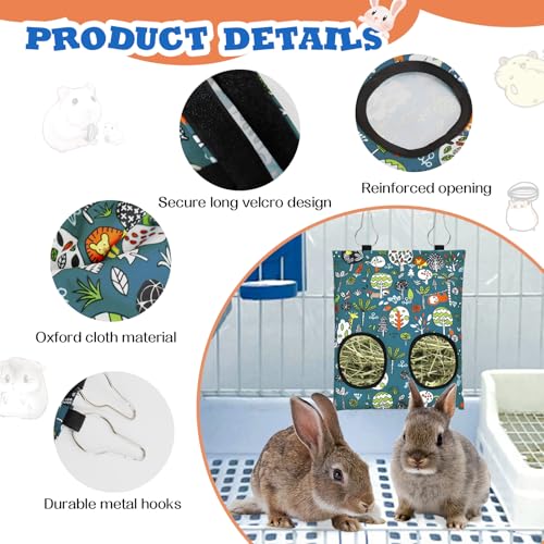 3 Pcs Rabbit Hay Feeder Bag, 2-Hole Hanging Hay Feeder Guinea Pig Hay Bags Washable Bunny Hay Bag for Rabbits Chinchillas Hamsters Small Pets and Animal (11.8"×8.7") - color: Blue,Orange,Green