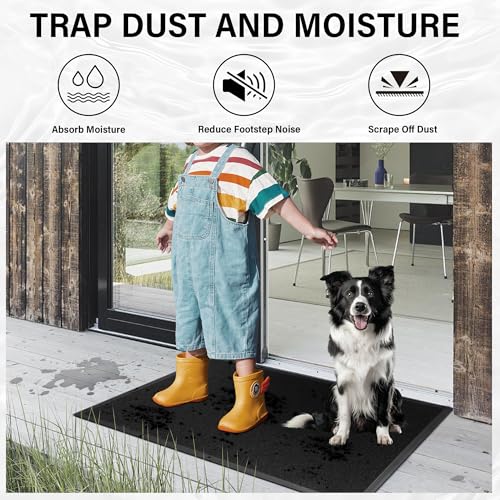 Front Door Mat 2′ x 11′, Heavy Duty Commercial Doormat for Entrance | Large Non-Slip Rubber Floor Mat for High-Traffic Areas,Mud Trapper,Waterproof Durable 0.25" Low-Profile Indoor Welcome Mat - color: Black Pebble, size: 2ft x 11ft