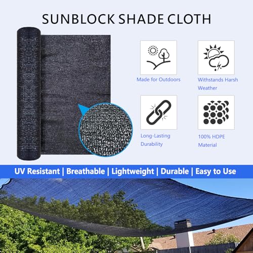 60% Shade Cloth Roll 6ft x 100ft - HDPE Sun Shade Fabric Roll, UV Block Cuttable Shade Mesh for Garden, Greenhouse, Patio, Pergola - Black Outdoor Sunblock Shade Netting - size: 6 x 100 ft