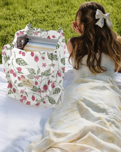 Miss Adola Corduroy Tote Bag for Women with Aesthetic Design | Magnetic Buckle & Pocket, Reusable, Soft, Roomy, Long Shoulder Handles, Double-sided Print, Casual Daily Work, Grocery Bags - color: Berry Botanical, size: Large