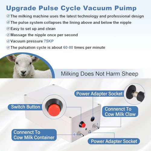3L Upgrade Milking Machine for Goats Cows,Continuously Adjustable Suction Pulsation Vacuum Electric Milker,Portable Suction Machine W/Stainless Bucket Milk Tube Brush, Sponge Brush,Udder Protection