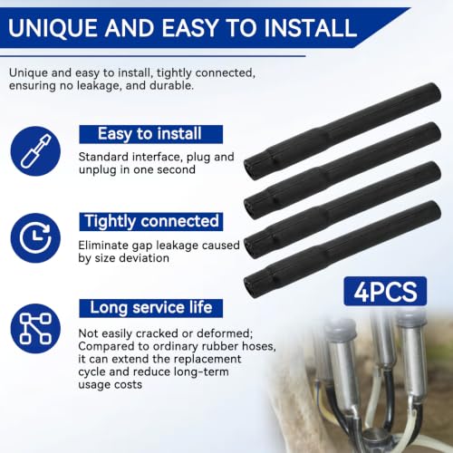 4PCS Milking Short Tube, Food Grade Rubber Hose for Cow Milking Machine Replacement Parts, Safety Short Tube Pipe Milking Machine Accessories Milking Cup Set Parts (Black Milk Tubes)
