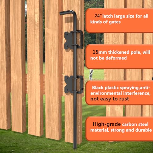 Self Closing Fence Hinges, 24" Drop Rod Cane Bolt for Gates - Easy to Install- Heavy Duty Gate Stopper Hardware for Wooden/Vinyl Fence- Safe, Secure, Sturdy, Durable