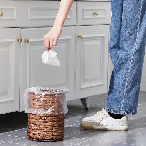Ctosree 2 Pcs Wicker Trash Can Basket Woven Waste Basket with Lid Bathroom Wastebasket Garbage Bin with 100 Pieces of Trash Bags for Bedroom Farmhouse Home Office Kitchen(Deep Coffee, Small) - color: Deep Coffee,, size: Small