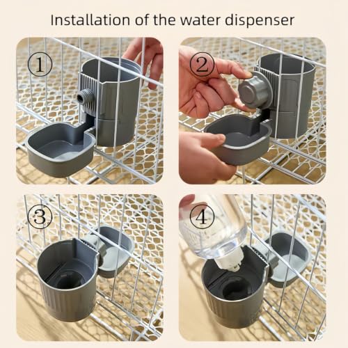 Hanging Automatic Food Water Dispenser,Rabbit Feeder Guinea Pig Water Bottle Food Feeder for Ferret Guinea Pig Rabbit Bunny Cage Accessories (Grey) - color: Grey