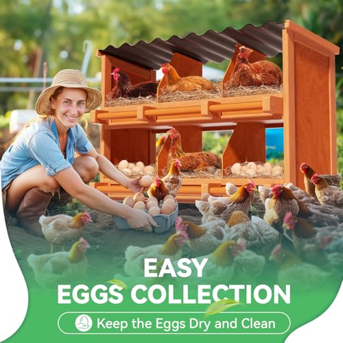 2-Tier Chicken Nesting Box, 6 Compartment Wooden Nesting Box for Chickens with Waterproof Roof, Non-Slip Stable Base, Heavy Duty Chicken Laying Boxes for Hens, Duck, Poultry, Bird, Orange - size: 38.8"L x 12.6"W x 29.8"H