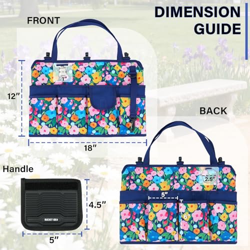 KUNN 18-Pocket Bucket Tool Organizer | Heavy-Duty 5 Gallon Bucket Caddy with Hangable Handle | Gardening Tool Bag & Garden Caddy Accessory for Gardeners, Blue - color: Blue Bloom