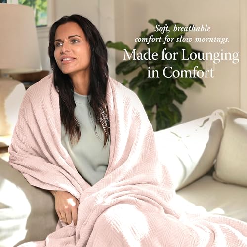 Threadmill Luxury 100% Cotton King Herringbone Blanket, English Rose | All-Season Thermal Blanket, Soft & Breathable, Cozy Moisture-Wicking, OEKO-TEX Certified, Machine Washable, 106x92 in - color: English Rose, size: King (106" x 92")