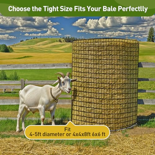 Round Bale Hay Net for Horses, Durable Knotless Nylon Slow Feeder,6x6 ft, Reduces Hay Waste, Ideal for Outdoor Use, Promotes Healthy Digestion (5 * 5FT) - size: 5*5FT