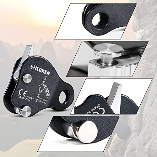 WILDKEN Climbing Ascender Fall Protection Belay Device Climbing Rope Grab | Ascender for Rock Climbing Mountaineering Tree Arborist Expedition Caving Rescue Aerial Work - color: Black