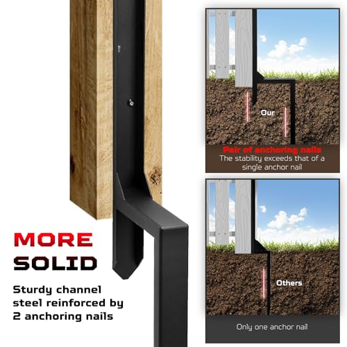 Heavy Duty Fence Post Repair Kit, Anchor Spike, Double-Leg, Set 1 | Heavy Duty Steel, Fence Post Anchor Ground Spike, For Repair Tilted, Broken Wood Fence Post - color: Set 1