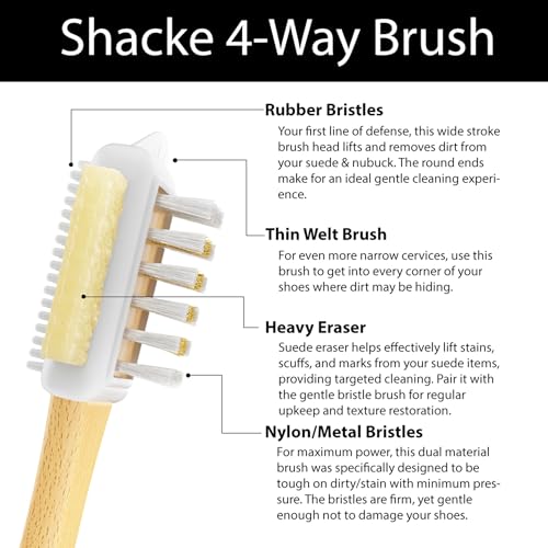 Suede Brush with Side Eraser – Suede & Nubuck Cleaner for Shoes | Suede shoe brush & suede cleaner — rubber bristles, welts, nylon/brass lift dirt from shoes, boots, bags & purses - size: 3 - Brush w/ Side Eraser